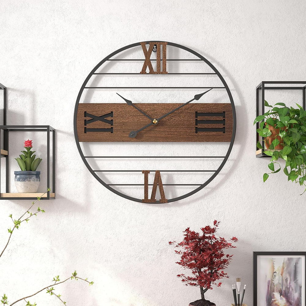 ساعت دیواری فلزی چوبی اعداد رومی